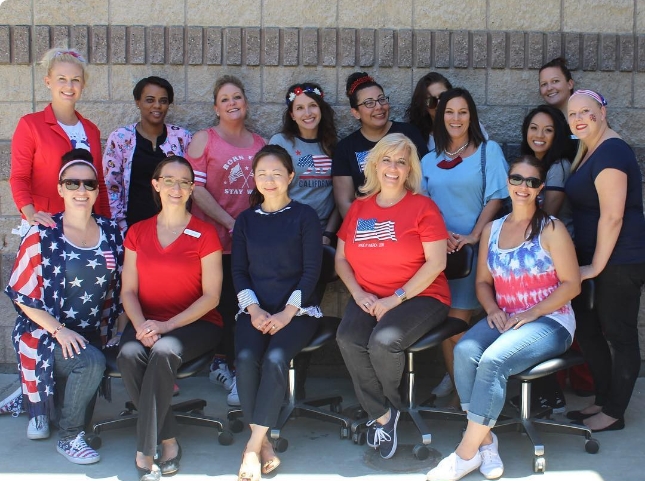 Smiling Gale Ranch Pediatric Dentistry & Orthodontics of San Ramon team members wearing patriotic clothes